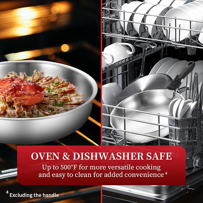 Inqibee Tri-Ply Stainless Steel Cookware Set with Removable Handle, Detachable Handle 8.5-11 Inch Frying Pan Set, Induction Kitchen Cooking Set for Home & RV Cooking, Dishwasher and Oven Safe