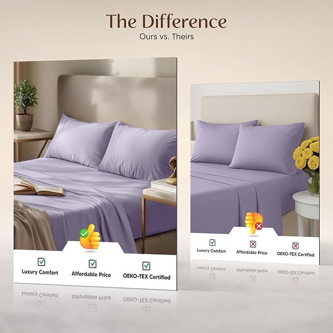 Utopia Bedding Twin XL Sheet Set – Dorm Room Essentials for Students, 3 Piece Soft & Breathable Microfiber College Bedding, 1 Fitted Sheet, 1 Flat Sheet & 1 Pillowcase – Oeko Tex (Lavender)
