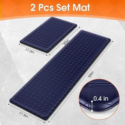 TranquilRelax Kitchen Mats, 2PCS Kitchen Rugs, Cushioned Anti Fatigue Kitchen Mats for Floor, Non-Slip Standing Desk Mat, Waterproof Kitchen Rug Set for Kitchen, Floor, Office,17.3"×30"+17.3"×59",Blue
