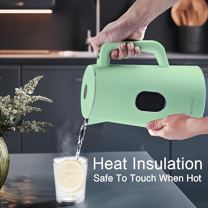 1.5L Electric Kettle Stainless Steel Double Wall Cold Touch Tea Kettle, Quick Boil, 5 Temperature Control, LED Display, Auto Shutoff, Warm Function, Green