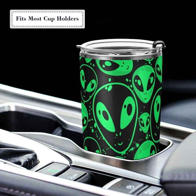 Tumbler Alien Neon Green Insulated Coffee Cup Driver Beverage Container Office Travel Mug with Straw and Lid 20oz Back to School Holiday Gift