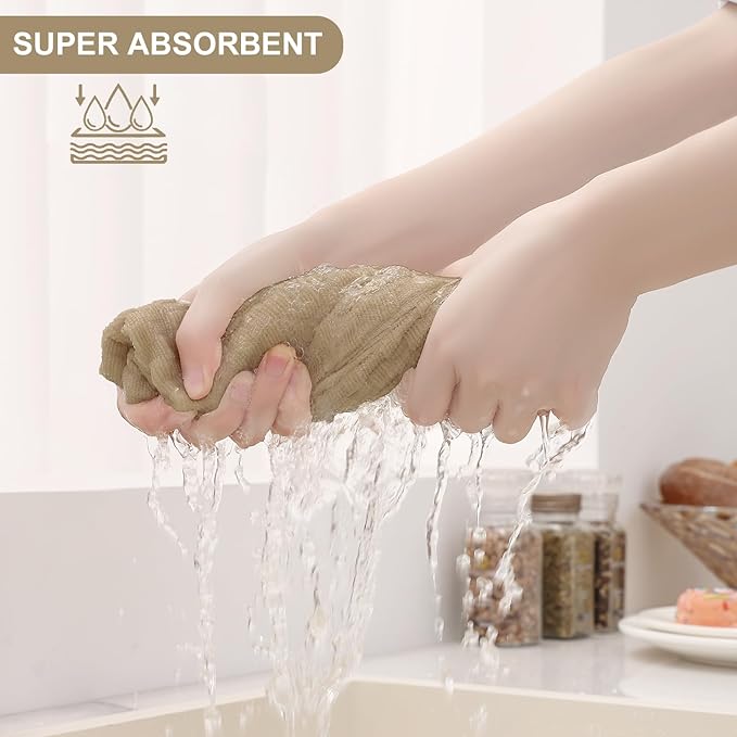 Homaxy 100% Cotton Kitchen Towels and Dishcloths Set, 12 x 12 & 15 x 25 Inches, Set of 10 Bulk Terry Cloth Dish Towels, Super Soft and Absorbent Hand Towel with Hanging Loop, Tan
