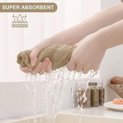 Homaxy 100% Cotton Kitchen Towels and Dishcloths Set, 12 x 12 & 15 x 25 Inches, Set of 8 Bulk Terry Cloth Dish Towels, Super Soft and Absorbent Hand Towel with Hanging Loop, Tan