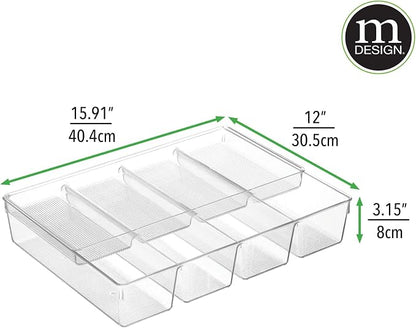 mDesign Plastic Kitchen Drawer Organizer Tray Set - Horizontal Storage Bin for Organizing Cutlery, Flatware, Silverware, Utensil, and Appliances - Ligne Collection - Clear