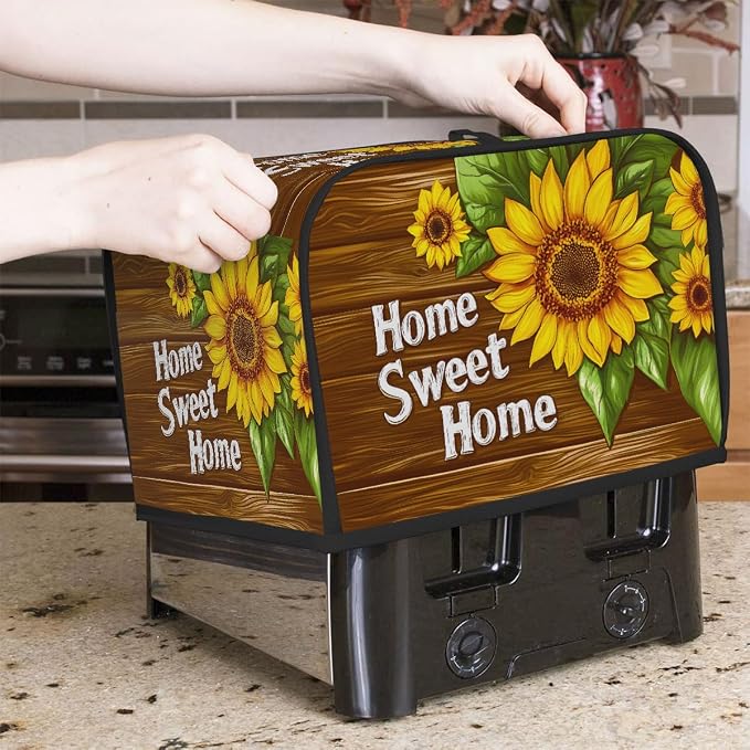 Flower Sunflower Toaster Cover 4 Slice Wide Slot Washable Toaster Covers | Painting Art Dust and Fingerprint Protection Bread Maker Covers for Kitchen Accessories Decor Bakeware Women Gift