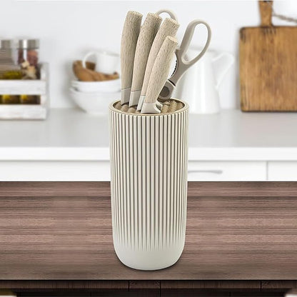 Luxury Aesthetic Kitchen Knife Set with Holder,6Pcs Beige Knife Set with Wood Grain Handle,Stainless Steel Chef Knives and Scissors,Gift for Cooking