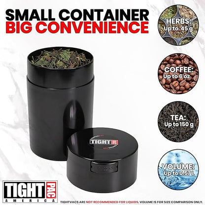 Tightvac 1 to 6 Ounce Airtight Container - Multi-use Storage Container for Herbs, Coffee and Dry Goods, Patented Vacuum Seal Airtight Containers, Black