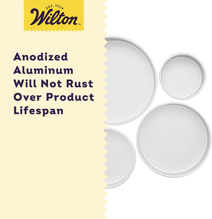 Wilton Aluminum Bakeware Round Tiered Cake Pan Set - Made from Natural Anodized Aluminum - Durable Cake Pans with Even Heat Distribution - Reduces Over-Baking - 6, 8, 10 & 12 Inch (Pack of 4)