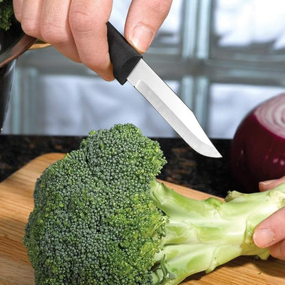 Rada Cutlery Peel, Pare & Slice Gift Set (G218) with Quick Edge Sharpener (R119), 3-piece Knife Set and Knife Sharpener, Stainless Steel Blades, Black Handle