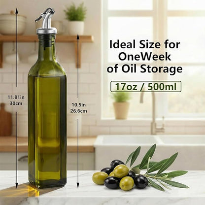 WERTIOO 4Pack Green Olive Oil Dispenser Bottle, 17 OZ Glass Oil Dispenser for Kitchen, 500ml Glass Bottles for Vinegar Oliveoil with Label and Funnel