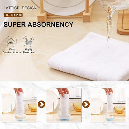 Mordimy 100% Cotton Terry Cloth Kitchen Towels, Super Soft and Absorbent Dish Towels for Drying, Checkered Designed Hand Towels for Kitchen, 13 x 28 Inches, 4 Pack, White