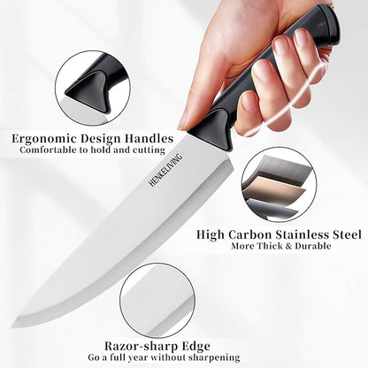 Knife Set, 6-Piece Kitchen Knife Set, German High Carbon Stainless Steel, Durable & Easy Clean Knife Block, Black