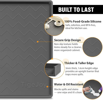 TigeJoy 22" x 19" Under Sink Mats for Kitchen Waterproof, Leak-Proof Silicone Mat Sink Protector and Cabinet Liner, Kitchen Essentials Organizer and Storage, Boot or Shoe Tray, Pet Feeding Mat