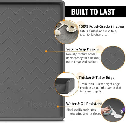 TigeJoy 34" x 19" Under Sink Mats for Kitchen Waterproof, Leak-Proof Silicone Mat Sink Protector and Cabinet Liner, Kitchen Essentials Organizer and Storage, Boot or Shoe Tray, Pet Feeding Mat