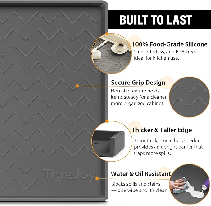 TigeJoy Waterproof Under Sink Mat 22" x 19", Shelf Liner Protector in Kitchen and Bathroom, Silicone Cabinet Liners for Organizers and Storage, Fit as Drawer Mats or Drip Tray