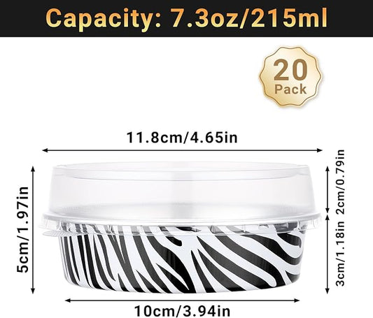 Beasea Mini Tart Pans with Lids 20 Pack, 4" 7.3oz Disposable Aluminum Foil Baking Tins Cups Round Pie Container for Individual Cupcake Dessert Muffin Cheesecake Quiche - Zebra Stripes