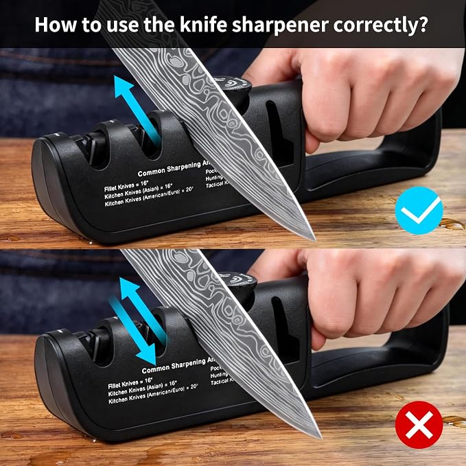 DARK EDGE 3PCS Kitchen Knives Set, 8 Inch Chef Knife with Black Sharpener and Blade Guard, Professional Kitchen Chef's Knife Set 06