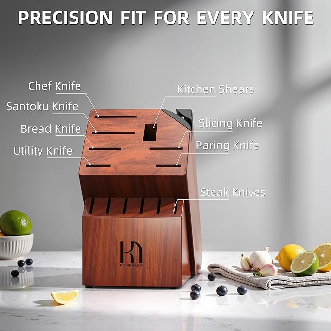 KnifeSaga Knife Set Premium, Japanese High Carbon Stainless Steel 14 Pcs Kitchen Knives Block Set with Built-in Sharpener and Wood Block, Razor Sharp Knife Sets for Kitchen with Ergonomic Handle