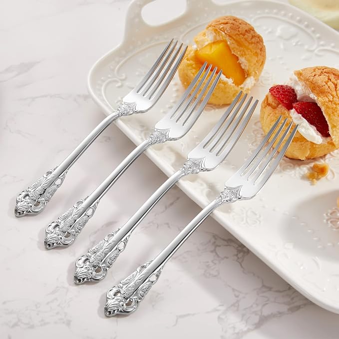KEAWELL Luxury 5.9" Appetizer Forks, 18/10 Stainless Steel, Set of 4, Gorgeous Cocktail Forks/Dessert Forks (Silver)