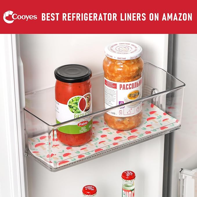Cooyes 6 Pack Cloth Shelf Liners 12" × 24", Non-Slip Refrigerator Liners Machine Washable, Easy to Cut, Freezer Drawer Mats for Glass Shelves and Kitchen Cabinets, (Red Mushroom)