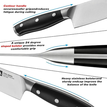 Klaus Meyer 7 Pieces Knife Set With Magnetic Knife Holder – German High Carbon Stainless Steel Full-Tang Kitchen Knife Sets, Rust-Resistant, Ultra Sharp