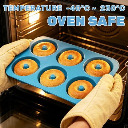 Aichoof Non-Stick Silicone Donut Pan Set of 2, BPA-Free, Easy Release(Blue) | 6-Cavity Food Grade LFGB Donut Mold, Dishwasher & Microwave Safe, Perfect Homemade Donuts