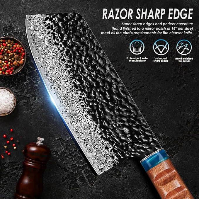 KEENZO Damascus Chinese kitchen knife 8 inch,Professional kitchen knives,Sharp Damascus knife,Ergonomic rosewood handle with gift box for Home & Restaurant