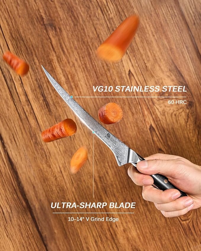 KYOKU 7" Japanese Damascus Fillet Knife for Fish, Filet Boning Knife for Fishing Skinning for Professional & Home Chefs,Ultra Sharp VG10 Full Tang Butcher Knife for Filleting Deboning Meat Cutting