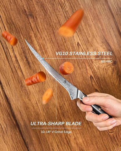 KYOKU 7" Japanese Damascus Fillet Knife for Fish, Filet Boning Knife for Fishing Skinning for Professional & Home Chefs,Ultra Sharp VG10 Full Tang Butcher Knife for Filleting Deboning Meat Cutting