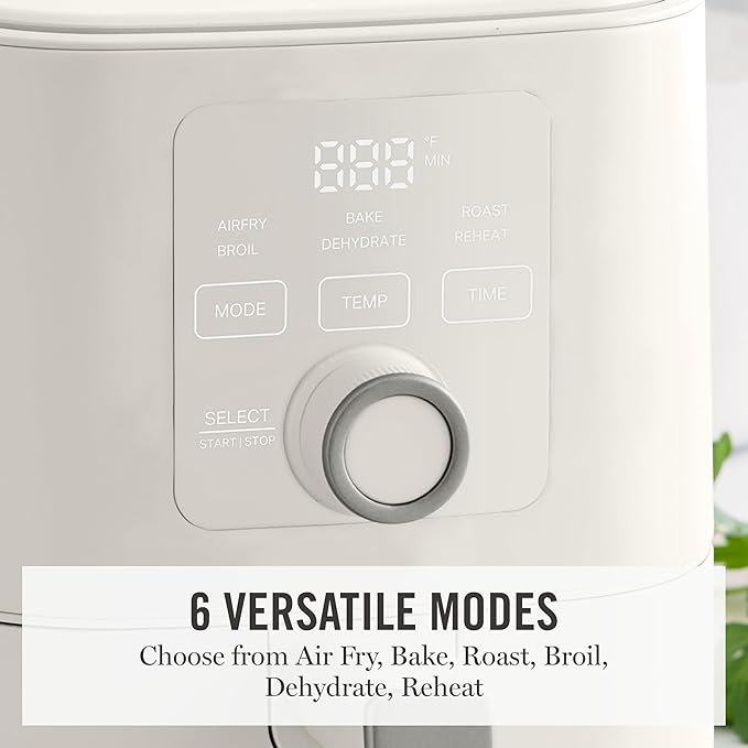 Martha Stewart 6QT Air Fryer, 6-in-1, Bake, Broil, Roast, Air Fry, Dehydrate, Reheat, Ceramic Non-Stick Basket, Crispy Results Fast, 400°F Max Temp, Shake Reminder, Linen Cream