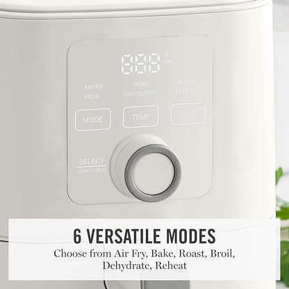 Martha Stewart 6QT Air Fryer, 6-in-1, Bake, Broil, Roast, Air Fry, Dehydrate, Reheat, Ceramic Non-Stick Basket, Crispy Results Fast, 400°F Max Temp, Shake Reminder, Linen Cream