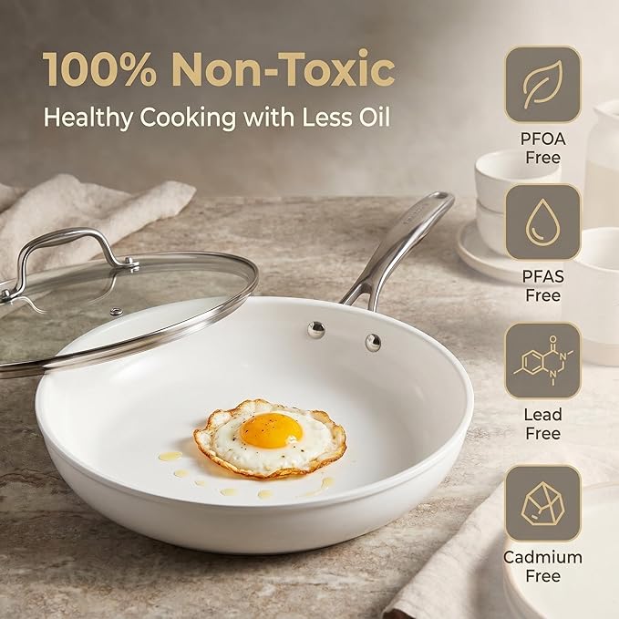 5 Piece Nonstick Cookware Set, Aluminum Frying Pan Set with Glass Lid and Silicone Turner, PFAS and PFOA Free, Induction Compatible Pots and Pans for All Stovetops