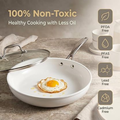 5 Piece Nonstick Cookware Set, Aluminum Frying Pan Set with Glass Lid and Silicone Turner, PFAS and PFOA Free, Induction Compatible Pots and Pans for All Stovetops