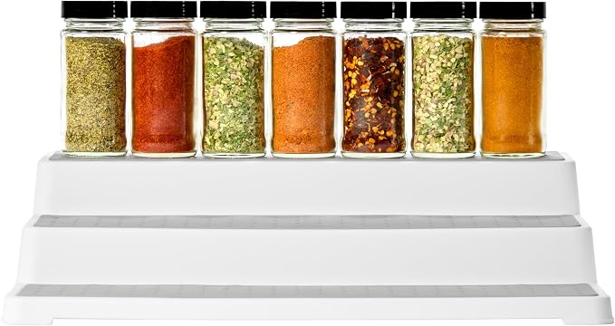 madesmart Shelf Organizer - White | CABINET COLLECTION | 3-Tier Cabinet, Pantry, or Countertop Organizer | Soft-grip Lining and Non-slip Fee | BPA-Free