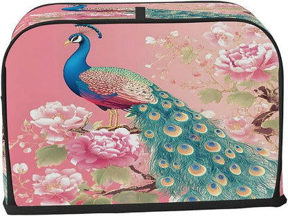 2 Slice Pink Flower Peacock Toaster Cover Waterproof Dust Fingerprint Bread Machine Cover Washable Kitchen Appliance Protector For Home Kitchen Bakeware Table Decor Women Gifts