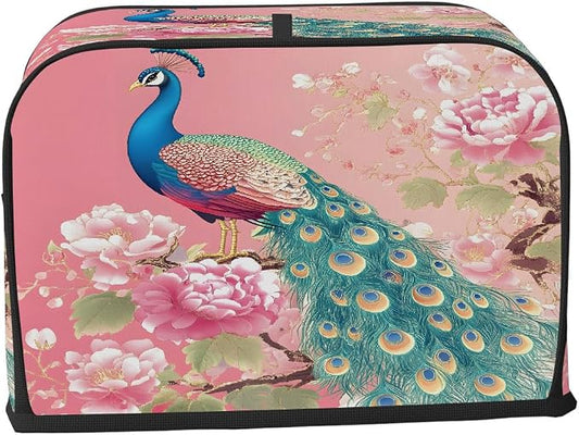 2 Slice Pink Flower Peacock Toaster Cover Waterproof Dust Fingerprint Bread Machine Cover Washable Kitchen Appliance Protector For Home Kitchen Bakeware Table Decor Women Gifts