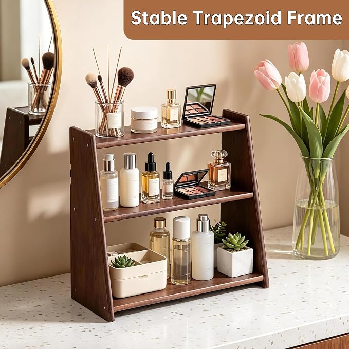 100% Solid Wood Kitchen Countertop Organizer, 3 Tier Spice Rack, Rustic Bathroom Countertop Organizer, Trinket Shelf, Tiered Display Stand for Spices, Makeup, Collectibles & Home Decor