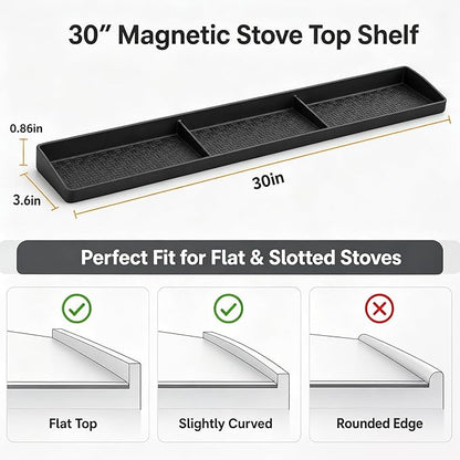 Magnetic Stove Top Shelf, Over the Stove Shelf Spice Rack & Spice Organizer – 30" Heat Resistant Silicone Stove Shelf, No Drill Kitchen Storage Organizer for Gas/Electric Stoves & Small Kitchens