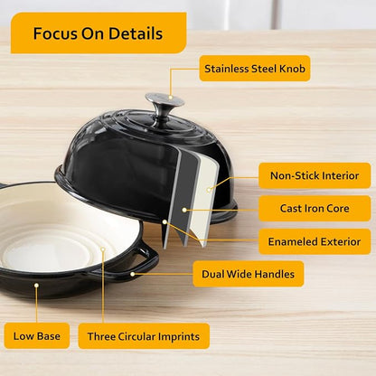 Velaze Enameled Cast Iron Dutch Oven for Bread Baking,5 QT Bread Oven Pot with Dome Lid for Crispy Artisan Bread & Bakery-Style Homemade Loaves(Black)
