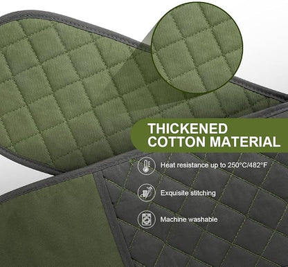 AUAUY Green Double Oven Mitts, 250°C/482°F Heat Resistant BBQ Mittens with Ropes, Silicone Non-Slip Design Kitchen Mittens, Cooking Glove Kitchen Accessories for Cooking Baking Grilling