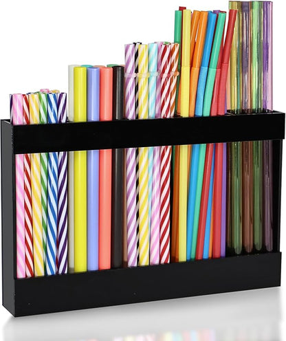 NTIERA 9.5" Large Acrylic Straw Holder for Cabinet Door-Reusable Tumbler Straw Organizer Storage,Small Kitchen Organizers and Storage Accessories Container, Ultra Sticky Cupboard Door Mounted(Black)