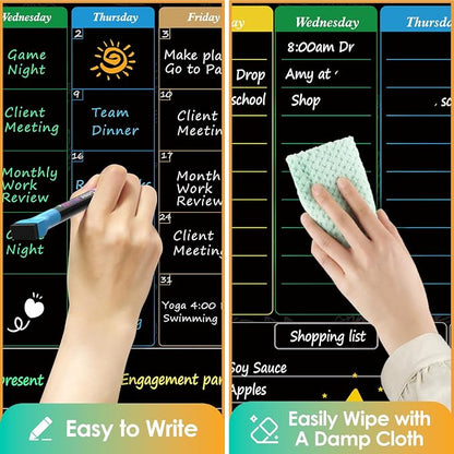 MaxGear Black Magnetic Calendar for Refrigerator, 16x12 Monthly and Weekly Dry Erase Fridge Whiteboard, Menu Schedule Planner Board, to-Do List, Notepad with 7 Markers,1 Eraser, and 1 Shopping List