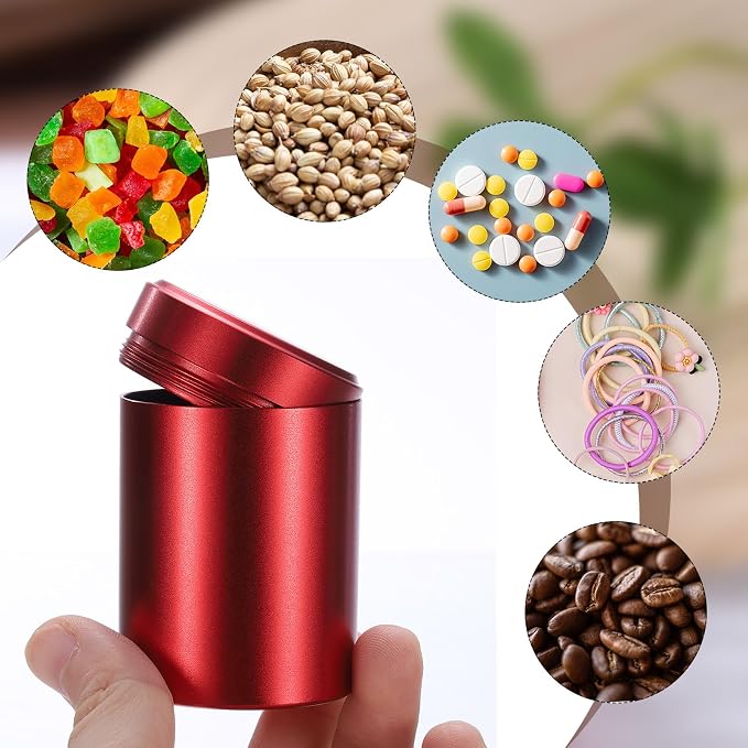 uxcell 3pcs Portable Storage Jar, Multipurpose Airtight Container Bottle Mini Smell Proof Metal Round Tins with Lid for Spices Coffee Tea Candy, Red