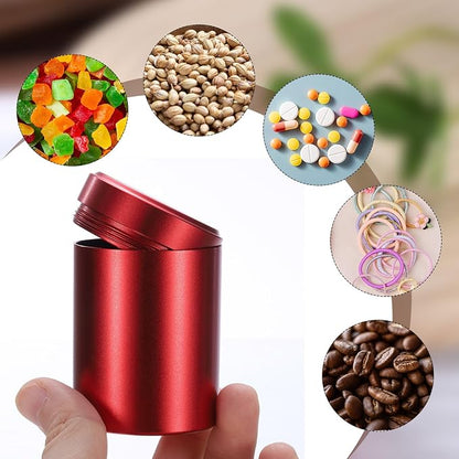 uxcell 3pcs Portable Storage Jar, Multipurpose Airtight Container Bottle Mini Smell Proof Metal Round Tins with Lid for Spices Coffee Tea Candy, Red