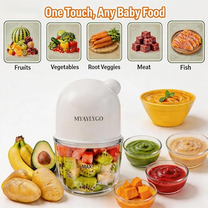 Baby Food Blender, Baby Food Maker & Food Processor, Medium, White | Borosilicate Glass, BPA-Free, Easy to Use & Clean, For Meat, Vegetables, Fruit, Homemade Purees, Baby Feeding Essentials