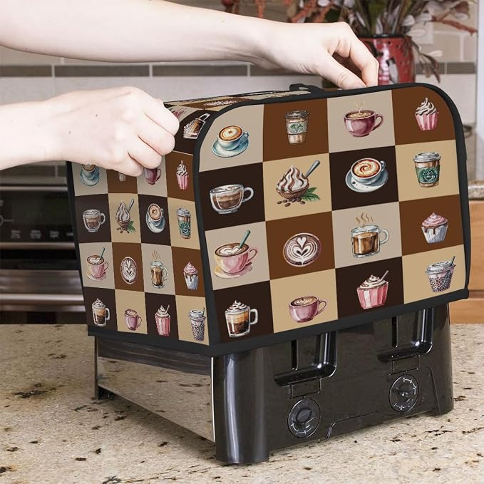 Coffee Toaster Cover 4 Slice Wide Slot Washable Toaster Covers | Cups Modern Dust and Fingerprint Protection Bread Maker Covers for Kitchen Accessories Decor Bakeware Women Gift