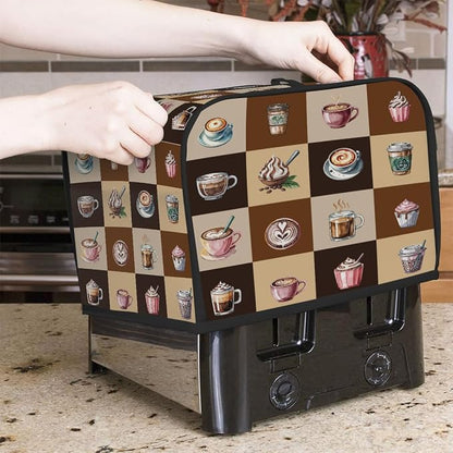 Coffee Toaster Cover 4 Slice Wide Slot Washable Toaster Covers | Cups Modern Dust and Fingerprint Protection Bread Maker Covers for Kitchen Accessories Decor Bakeware Women Gift