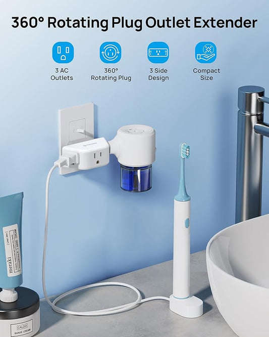 TROND Outlet Extender with 360 Rotating Plug, Outlet Adapter with 3 Grounded Sockets, 3 Way Angled Multi Plug Expander, Cruise Essentials, Easy to Pack for Travel Bathroom Kitchen, White