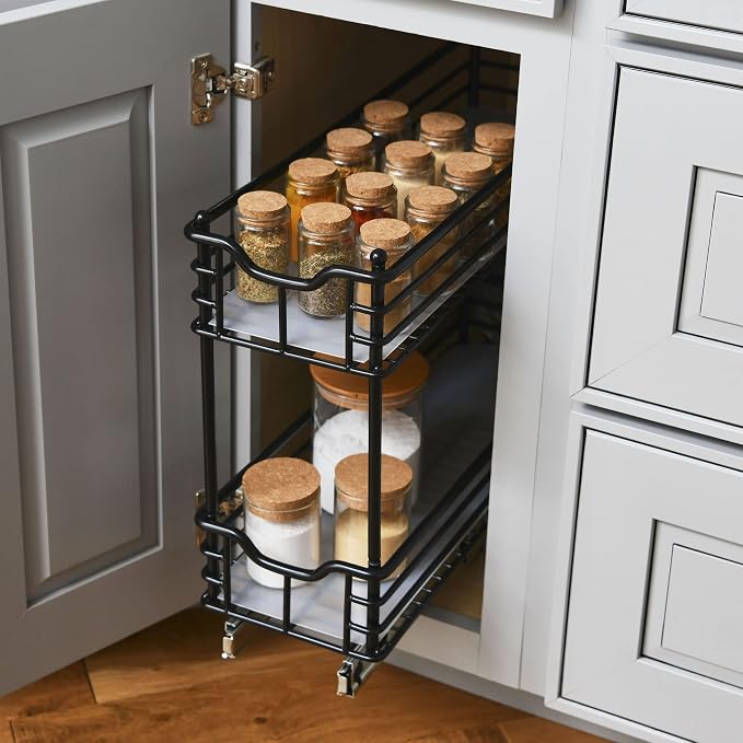 Household Essentials Matte Black Steel Two-Tier Pull-Out Organizer