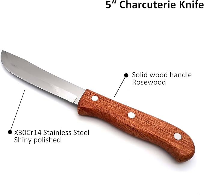 Kitchen Utility Knife 5 Inch - MATTSTONE HILL Charcuterie Knife, Carving Tools, Sausage Knife, Meat Knives, High Carbon Steel, Wood Handle